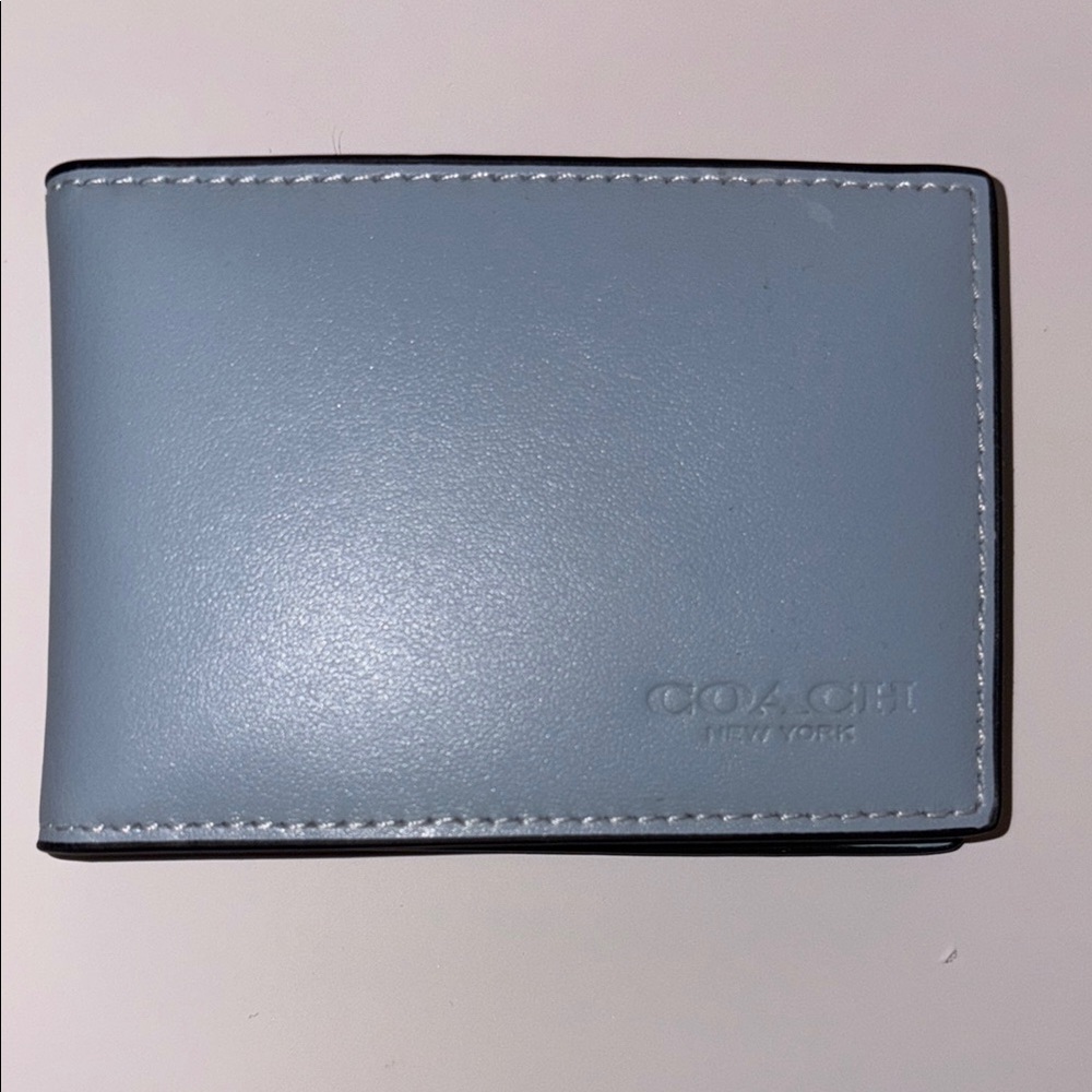 Coach Men's Light Blue Leather Card Holder